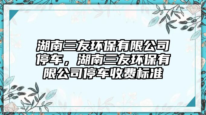 湖南三友環(huán)保有限公司停車，湖南三友環(huán)保有限公司停車收費標準