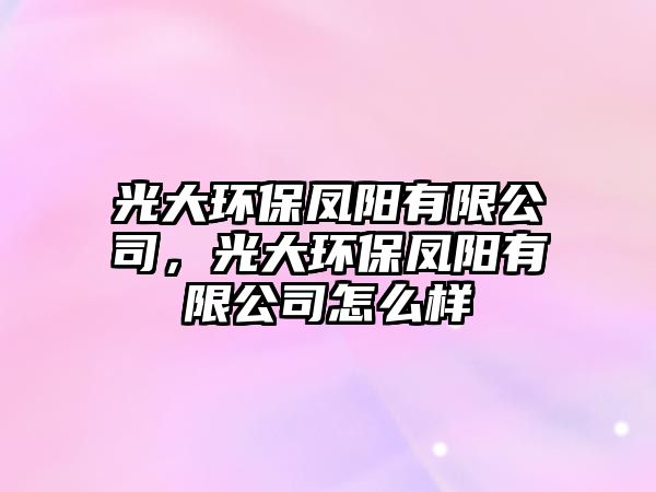 光大環(huán)保鳳陽(yáng)有限公司，光大環(huán)保鳳陽(yáng)有限公司怎么樣