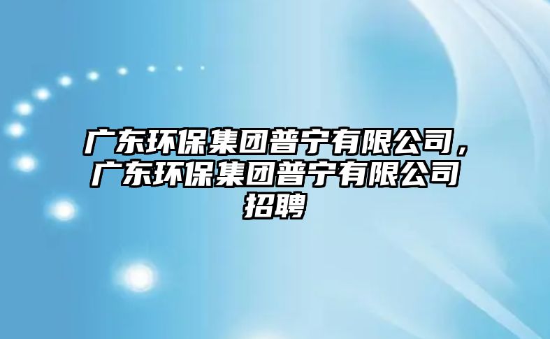 廣東環(huán)保集團(tuán)普寧有限公司，廣東環(huán)保集團(tuán)普寧有限公司招聘