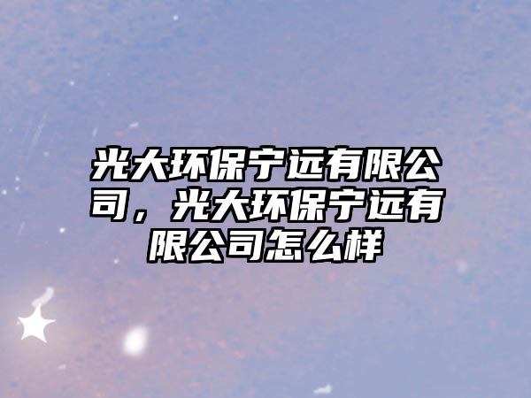 光大環(huán)保寧遠(yuǎn)有限公司，光大環(huán)保寧遠(yuǎn)有限公司怎么樣