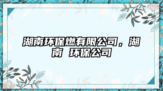 湖南環(huán)保燃有限公司，湖南 環(huán)保公司