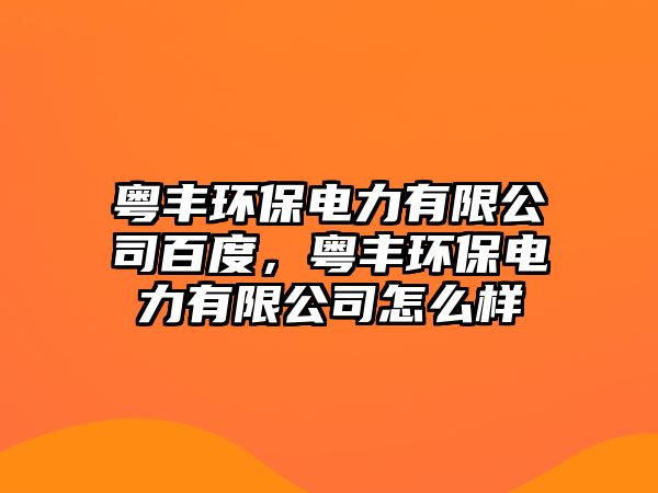 粵豐環(huán)保電力有限公司百度，粵豐環(huán)保電力有限公司怎么樣