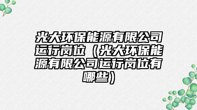 光大環(huán)保能源有限公司運(yùn)行崗位（光大環(huán)保能源有限公司運(yùn)行崗位有哪些）