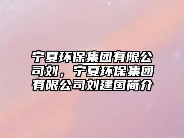 寧夏環(huán)保集團(tuán)有限公司劉，寧夏環(huán)保集團(tuán)有限公司劉建國簡介