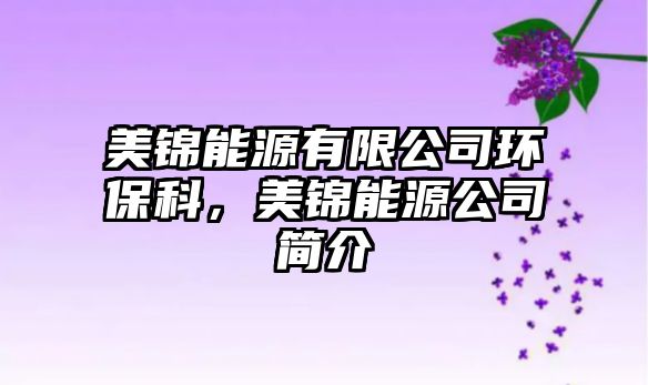 美錦能源有限公司環(huán)保科，美錦能源公司簡介