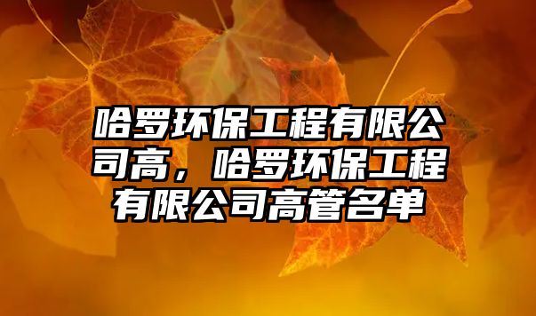 哈羅環(huán)保工程有限公司高，哈羅環(huán)保工程有限公司高管名單