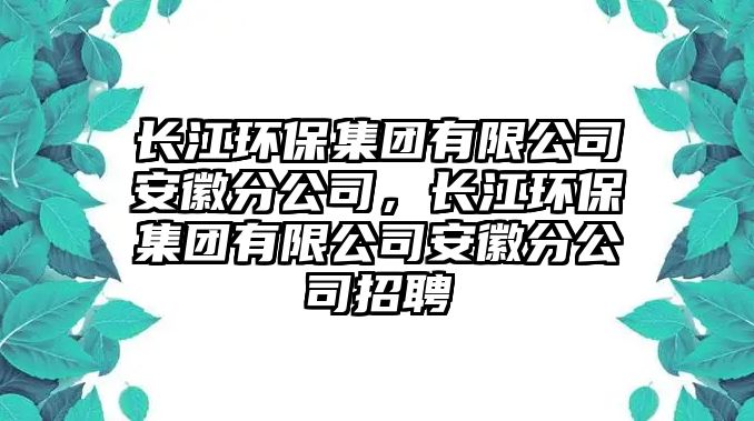 長(zhǎng)江環(huán)保集團(tuán)有限公司安徽分公司，長(zhǎng)江環(huán)保集團(tuán)有限公司安徽分公司招聘