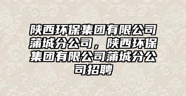 陜西環(huán)保集團(tuán)有限公司蒲城分公司，陜西環(huán)保集團(tuán)有限公司蒲城分公司招聘