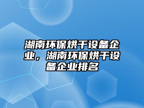 湖南環(huán)保烘干設(shè)備企業(yè)，湖南環(huán)保烘干設(shè)備企業(yè)排名