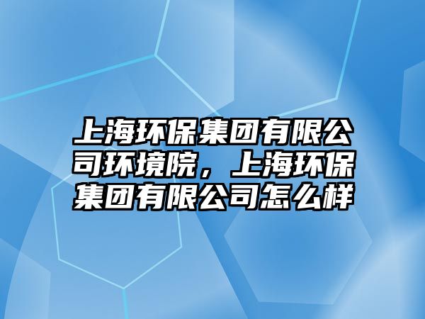 上海環(huán)保集團(tuán)有限公司環(huán)境院，上海環(huán)保集團(tuán)有限公司怎么樣
