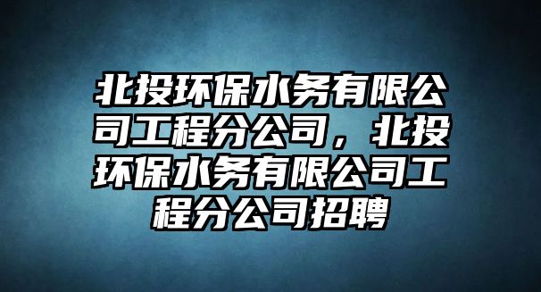 北投環(huán)保水務有限公司工程分公司，北投環(huán)保水務有限公司工程分公司招聘