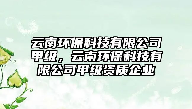 云南環(huán)保科技有限公司甲級，云南環(huán)?？萍加邢薰炯准壻Y質(zhì)企業(yè)