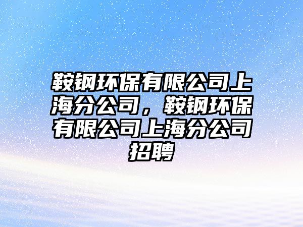 鞍鋼環(huán)保有限公司上海分公司，鞍鋼環(huán)保有限公司上海分公司招聘