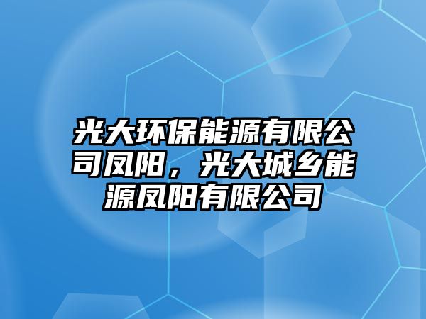 光大環(huán)保能源有限公司鳳陽(yáng)，光大城鄉(xiāng)能源鳳陽(yáng)有限公司