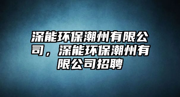 深能環(huán)保潮州有限公司，深能環(huán)保潮州有限公司招聘