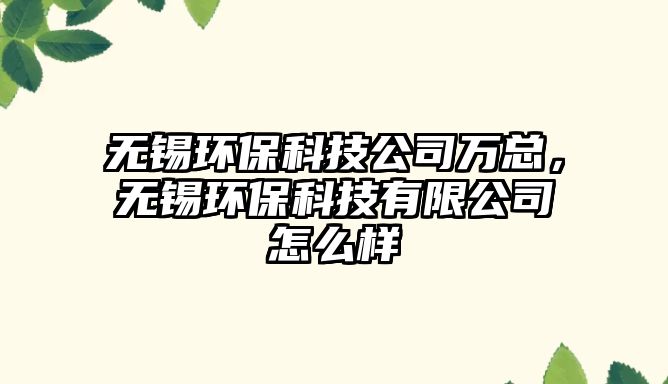 無錫環(huán)保科技公司萬總，無錫環(huán)保科技有限公司怎么樣