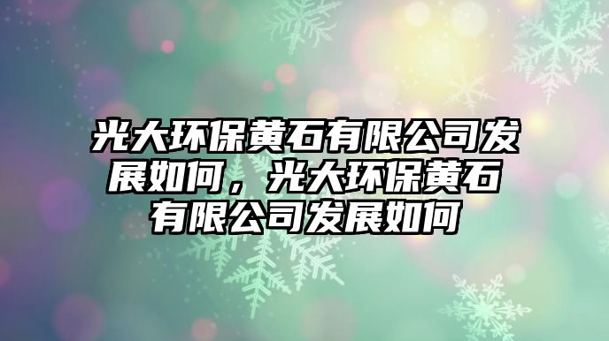 光大環(huán)保黃石有限公司發(fā)展如何，光大環(huán)保黃石有限公司發(fā)展如何