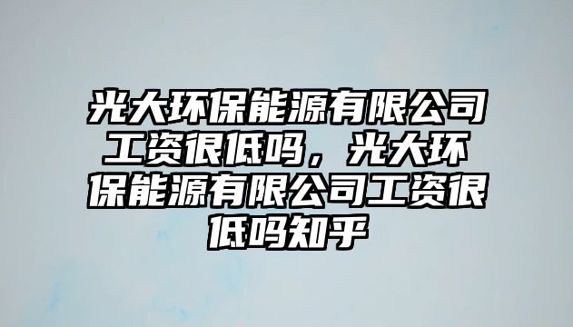 光大環(huán)保能源有限公司工資很低嗎，光大環(huán)保能源有限公司工資很低嗎知乎