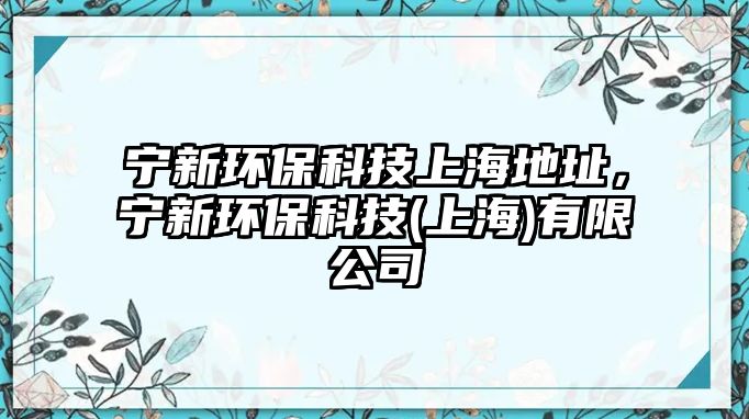 寧新環(huán)?？萍忌虾５刂?，寧新環(huán)?？萍?上海)有限公司