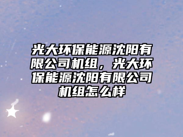 光大環(huán)保能源沈陽有限公司機(jī)組，光大環(huán)保能源沈陽有限公司機(jī)組怎么樣