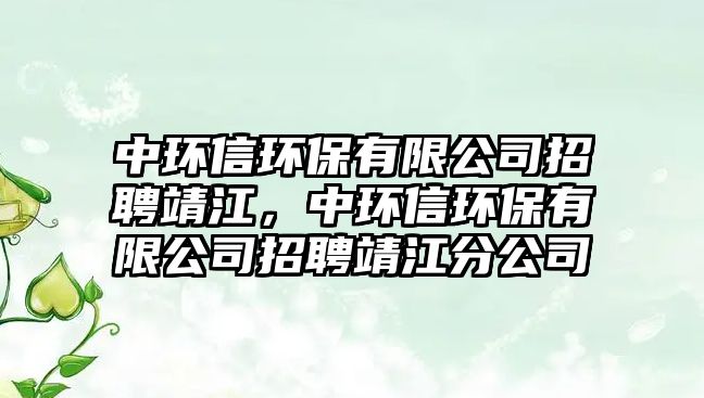 中環(huán)信環(huán)保有限公司招聘靖江，中環(huán)信環(huán)保有限公司招聘靖江分公司