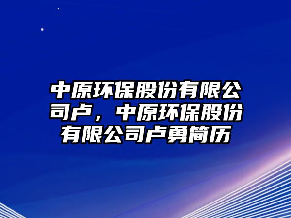 中原環(huán)保股份有限公司盧，中原環(huán)保股份有限公司盧勇簡歷
