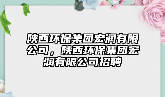 陜西環(huán)保集團宏潤有限公司，陜西環(huán)保集團宏潤有限公司招聘