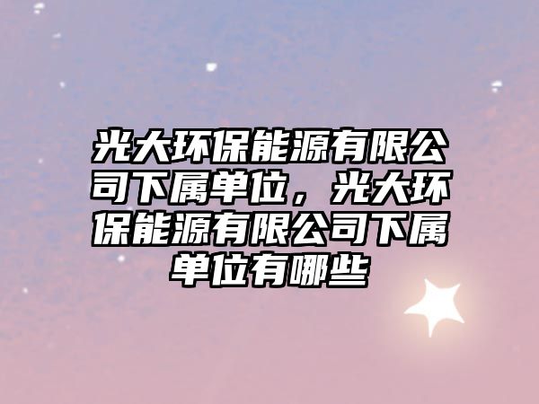 光大環(huán)保能源有限公司下屬單位，光大環(huán)保能源有限公司下屬單位有哪些