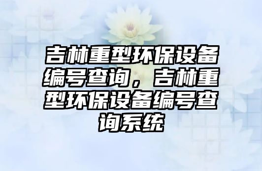吉林重型環(huán)保設(shè)備編號(hào)查詢，吉林重型環(huán)保設(shè)備編號(hào)查詢系統(tǒng)