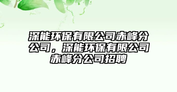 深能環(huán)保有限公司赤峰分公司，深能環(huán)保有限公司赤峰分公司招聘