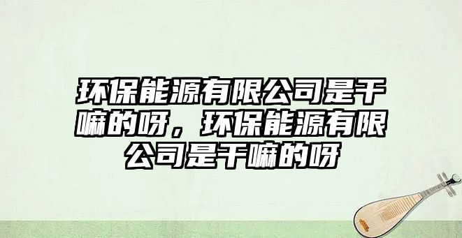 環(huán)保能源有限公司是干嘛的呀，環(huán)保能源有限公司是干嘛的呀