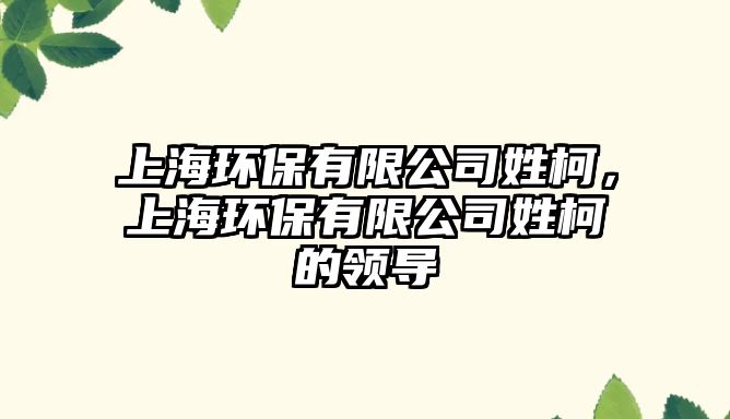 上海環(huán)保有限公司姓柯，上海環(huán)保有限公司姓柯的領(lǐng)導(dǎo)