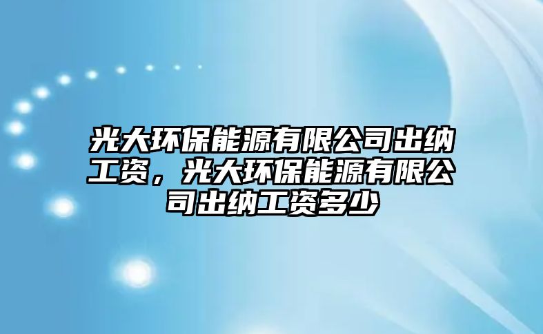 光大環(huán)保能源有限公司出納工資，光大環(huán)保能源有限公司出納工資多少
