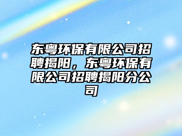 東粵環(huán)保有限公司招聘揭陽，東粵環(huán)保有限公司招聘揭陽分公司