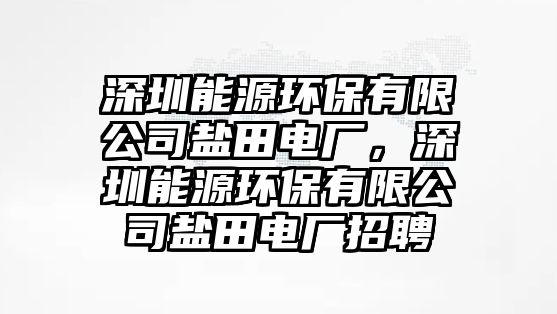 深圳能源環(huán)保有限公司鹽田電廠，深圳能源環(huán)保有限公司鹽田電廠招聘