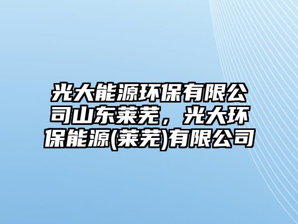 光大能源環(huán)保有限公司山東萊蕪，光大環(huán)保能源(萊蕪)有限公司