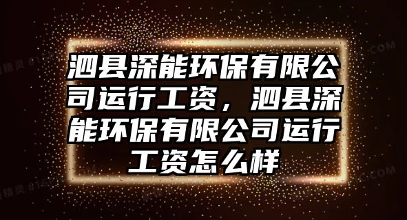 泗縣深能環(huán)保有限公司運行工資，泗縣深能環(huán)保有限公司運行工資怎么樣