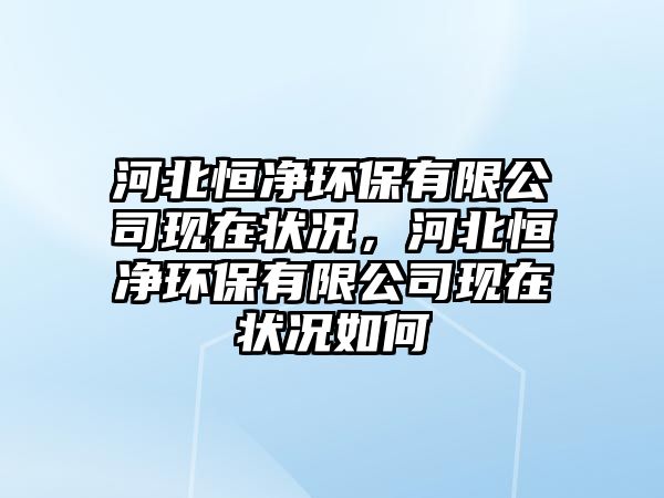 河北恒凈環(huán)保有限公司現(xiàn)在狀況，河北恒凈環(huán)保有限公司現(xiàn)在狀況如何