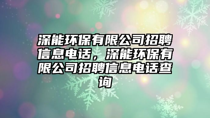 深能環(huán)保有限公司招聘信息電話，深能環(huán)保有限公司招聘信息電話查詢