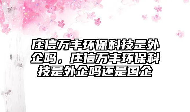 莊信萬豐環(huán)?？萍际峭馄髥?，莊信萬豐環(huán)保科技是外企嗎還是國企