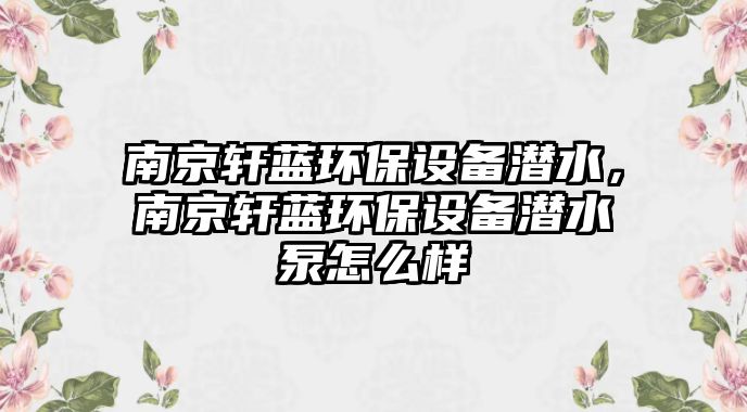 南京軒藍環(huán)保設備潛水，南京軒藍環(huán)保設備潛水泵怎么樣