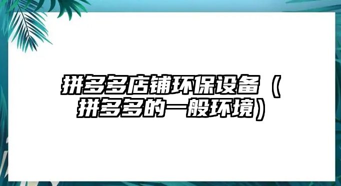 拼多多店鋪環(huán)保設(shè)備（拼多多的一般環(huán)境）