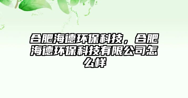 合肥海德環(huán)?？萍?，合肥海德環(huán)保科技有限公司怎么樣