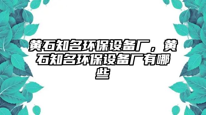 黃石知名環(huán)保設備廠，黃石知名環(huán)保設備廠有哪些