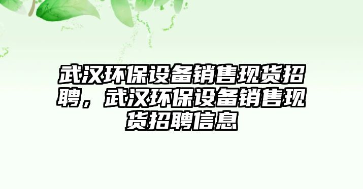 武漢環(huán)保設(shè)備銷售現(xiàn)貨招聘，武漢環(huán)保設(shè)備銷售現(xiàn)貨招聘信息