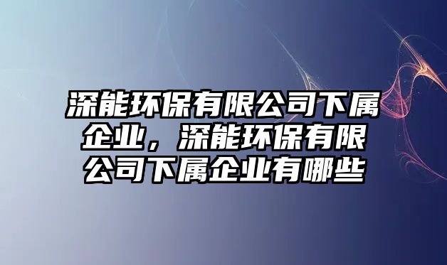 深能環(huán)保有限公司下屬企業(yè)，深能環(huán)保有限公司下屬企業(yè)有哪些