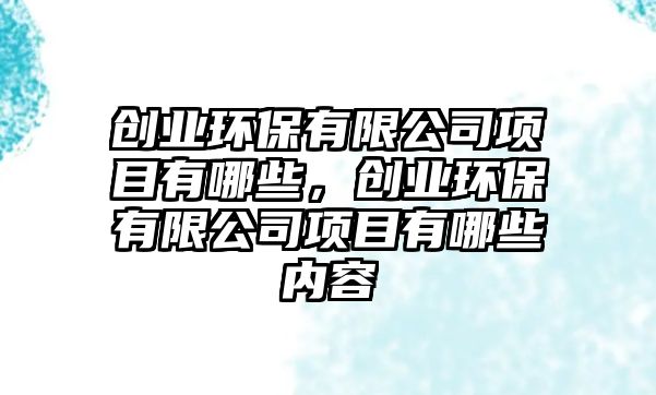 創(chuàng)業(yè)環(huán)保有限公司項目有哪些，創(chuàng)業(yè)環(huán)保有限公司項目有哪些內(nèi)容