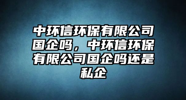 中環(huán)信環(huán)保有限公司國(guó)企嗎，中環(huán)信環(huán)保有限公司國(guó)企嗎還是私企