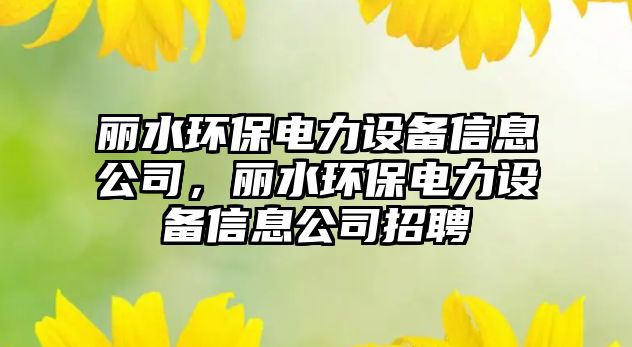 麗水環(huán)保電力設(shè)備信息公司，麗水環(huán)保電力設(shè)備信息公司招聘