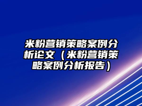 米粉營銷策略案例分析論文（米粉營銷策略案例分析報告）
